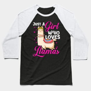 Funny Just A Girl Who Loves Llamas Cute Women Lama Baseball T-Shirt